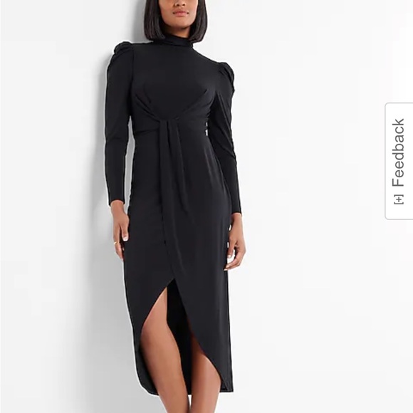 Express Dresses & Skirts - EXPRESS black mock neck puff shoulder twist front split midi dress size Large